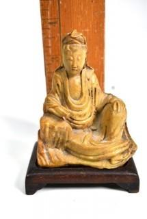 Antique Chinese Soapstone Carving on Plinth -  Guanyin  4" tall