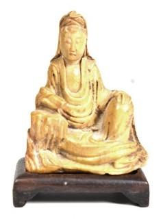 Antique Chinese Soapstone Carving on Plinth -  Guanyin  4" tall