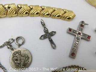 Collection of jewelry including crosses, pendants and necklaces #1460