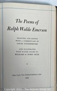 1945 Limited Editions Club of New York: "The Poems of Emerson" Illustrated with Water Colors by Richard and Doris Beers. Hand Numbered # 425 and Hand Signed by the Illustrator.