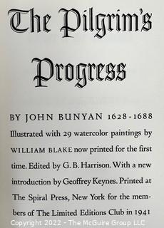 1944 Limited Editions Club of New York: "The Pilgrim's Progress" by John Bunyan.  Illustrated with 29 Watercolor Paintings by William Blake. Hand Numbered #1269 and Hand Signed by the Illustrator." 