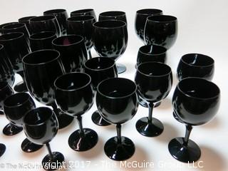 Collection of Vintage Fostoria Biscayne Black (Onyx) Glass Stemware 