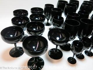 Collection of Vintage Fostoria Biscayne Black (Onyx) Glass Stemware 