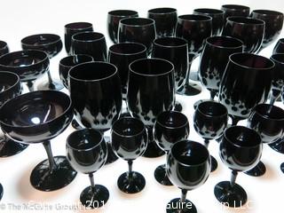 Collection of Vintage Fostoria Biscayne Black (Onyx) Glass Stemware 