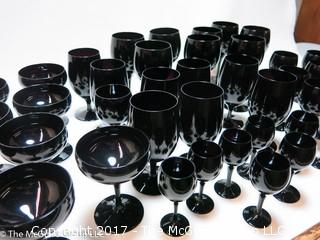 Collection of Vintage Fostoria Biscayne Black (Onyx) Glass Stemware 