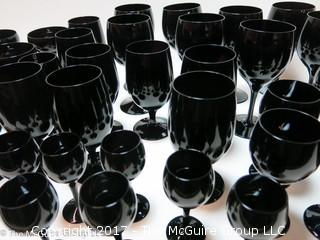 Collection of Vintage Fostoria Biscayne Black (Onyx) Glass Stemware 