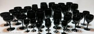 Collection of Vintage Fostoria Biscayne Black (Onyx) Glass Stemware 