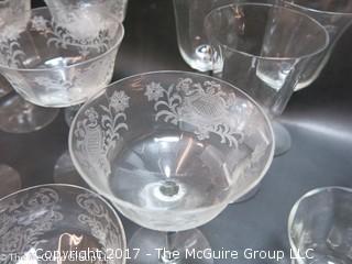 Collection of etched glass stemware 