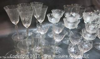 Collection of etched glass stemware 