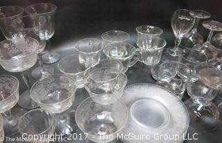 Collection of etched glass stemware 