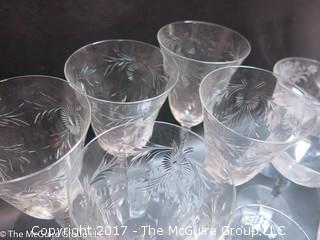 Collection of etched glass stemware 