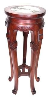 Asian Style Carved Wood Table or Plant Stand with Marble Top. 24 1/2" tall