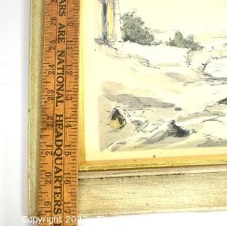 Framed Under Glass Hand-Colored Lithograph  Entitled "Classical Landscape IV"  by  C. Williams 