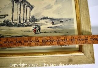 Framed Under Glass Hand-Colored Lithograph  Entitled "Classical Landscape III"  by  C. Williams 