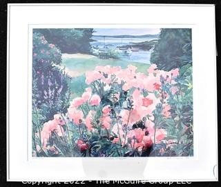 Framed Under Glass Color Lithograph of Pink "Harbor Poppies" Signed and Numbered by Artist B.A. Pierce, 1988.  22" x 26".