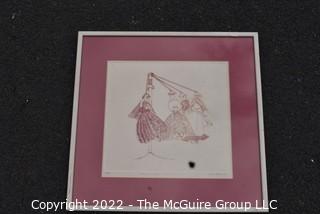 Framed Under Glass Color Lithograph Entitled "Merry Maids" Signed by Artist Joan Aikens 