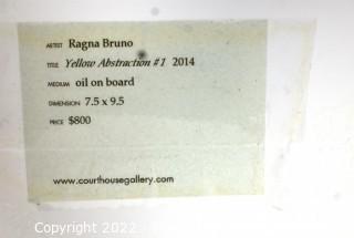 Framed Under Glass Oil on Board Abstract Entitled "Yellow Abstraction #1" by Ragna Bruno