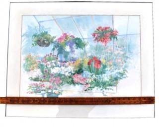 Framed Under Glass Color Print of Flowers in Green House Signed and Numbered by Artist Daluna  1988.  