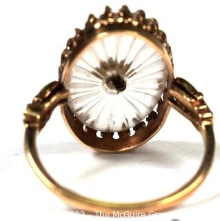 Edwardian Cut Rock Crystal Face With Diamond Center in 14Kt Gold Surround Ring. 5.2 grams total weight. 