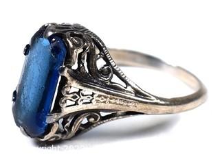 Edwardian Silver Ring with Blue Stone. 