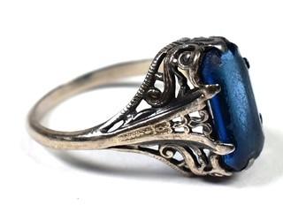 Edwardian Silver Ring with Blue Stone. 