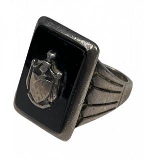 Heavy Silver Ring with Onyx Crest