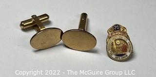 Pair of Gold Filled Men's Cufflinks and Oil, Chemical and Atomic Works Intl Union Pin. 