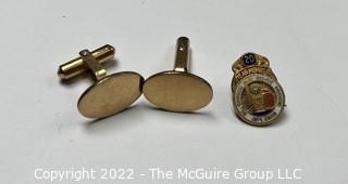 Pair of Gold Filled Men's Cufflinks and Oil, Chemical and Atomic Works Intl Union Pin. 