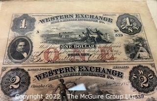 {$1 2 3 5}  1857 Western Exchange Fire & Marine Insurance Co. Omaha City, NE Uncut, Uncirculated Obsolete Currency Sheet. 