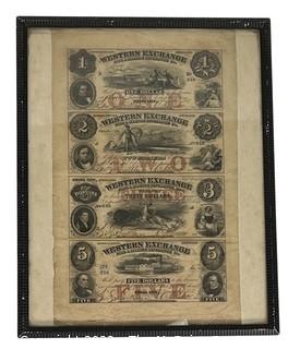 {$1 2 3 5}  1857 Western Exchange Fire & Marine Insurance Co. Omaha City, NE Uncut, Uncirculated Obsolete Currency Sheet. 