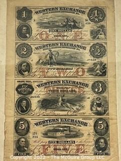 {$1 2 3 5}  1857 Western Exchange Fire & Marine Insurance Co. Omaha City, NE Uncut, Uncirculated Obsolete Currency Sheet. 