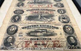 {$1 2 3 5}  1857 Western Exchange Fire & Marine Insurance Co. Omaha City, NE Uncut, Uncirculated Obsolete Currency Sheet. 