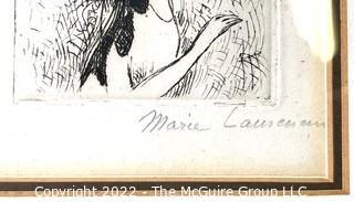 Framed Under Glass Original Etching by Marie Laurencin Entitled "Delphine" Signed by Artist with Label from Gallery on Back.  Measures 9" x 10"