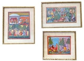 Three (3) Framed Under Glass Prints of Indian Life. 