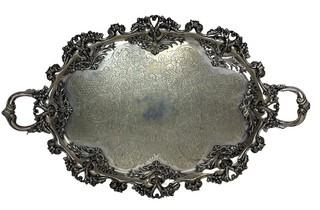 Ornate Victorian Engraved Silver Plate Serving Platter by Barbour Silver Co., BSCEP circa 1880