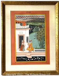 Framed Under Glass Krishna Radha At the Door Gouache Painting on Paper. 13" x 16".