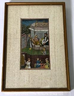 Framed Under Glass Gouache Krishna Radha Painting on Temple Scene. Paper. 9" x 12".