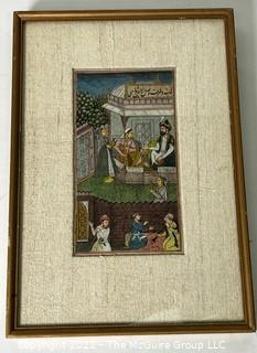 Framed Under Glass Gouache Krishna Radha Painting on Temple Scene. Paper. 9" x 12".