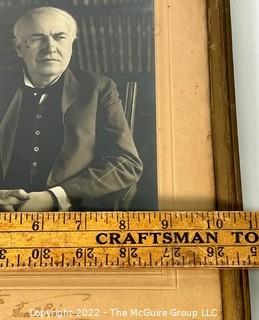 "To WJB Stokes Thos. A Edison" Ink Inscribed. Framed Under Glass Photograph of Thomas Edison. Some water spots.  Measures 10" x 13". (Was 101CJ)