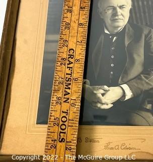 "To WJB Stokes Thos. A Edison" Ink Inscribed. Framed Under Glass Photograph of Thomas Edison. Some water spots.  Measures 10" x 13". (Was 101CJ)