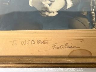 "To WJB Stokes Thos. A Edison" Ink Inscribed. Framed Under Glass Photograph of Thomas Edison. Some water spots.  Measures 10" x 13". (Was 101CJ)