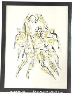 (Note: Description Changed 12-14 @ 10:24am) Framed Under Glass Print titled "Basketball" by Misch Kohn on Ingres d’Arches Paper from Proofs of the Artist’s Original Two Color Etching Designed for NBC Television.  Measures 17" X 22" (Was 332CJ)