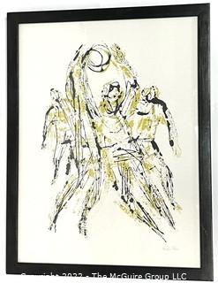 (Note: Description Changed 12-14 @ 10:24am) Framed Under Glass Print titled "Basketball" by Misch Kohn on Ingres d’Arches Paper from Proofs of the Artist’s Original Two Color Etching Designed for NBC Television.  Measures 17" X 22" (Was 332CJ)