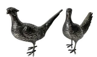 (Description changed 12-15 at 1:48pm ET) Two (2) Sterling Silver Standing Pheasant Figures.  Damage to Tail Feathers. 471 grams