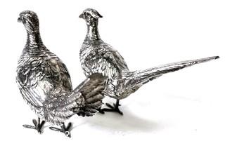 (Description changed 12-15 at 1:48pm ET) Two (2) Sterling Silver Standing Pheasant Figures.  Damage to Tail Feathers. 471 grams