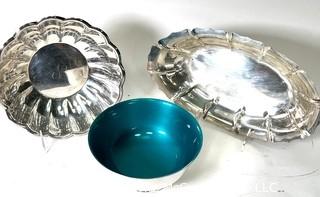 Three (3) Silver Plated Bowls and Serving Trays by Reed and Barton and Holiday.