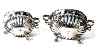 Georgian Two (2) Piece English Sterling Silver Sugar and Creamer Tea Set with Fluted Base and Feet.  Weighs 295 grams 