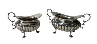 Georgian Two (2) Piece English Sterling Silver Sugar and Creamer Tea Set with Fluted Base and Feet.  Weighs 295 grams 