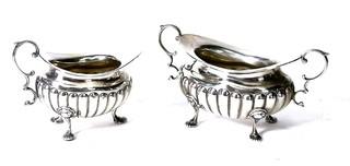 Georgian Two (2) Piece English Sterling Silver Sugar and Creamer Tea Set with Fluted Base and Feet.  Weighs 295 grams 