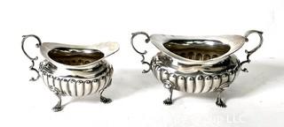 Georgian Two (2) Piece English Sterling Silver Sugar and Creamer Tea Set with Fluted Base and Feet.  Weighs 295 grams 